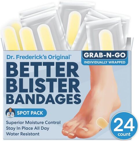Dr. Frederick's Original Better Blister Bandages - 24 ct - Healing Blister Pads - Grab-N-Go - Water Resistant - 40% More Cushioning - Hydrocolloid - Feet, Toe, & Heel Blister Prevention - Variety Pack in Saudi Arabia