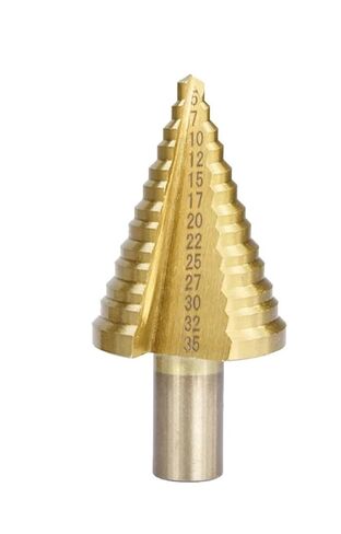 1pc HSS 4-12 4-20 4-32 5-35 10-45 Titanium Coated Step Drill Bit for Wood Hole Cutter Triangle Shank Core Drill Bit(10-45 Straight) in Saudi Arabia