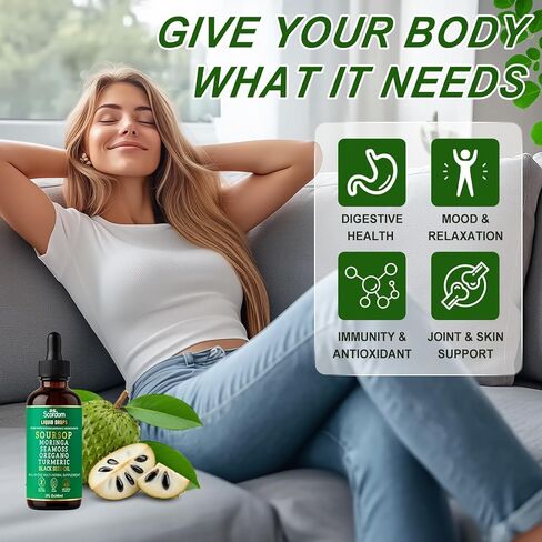 Soursop Bitters Liquid Drops 10-in-1 with Sea Moss, Turmeric, Moringa, Black Seed Oil, Oregano, Ashwagandha & Herbal Extracts - Supports Overall Wellness, Vegan, 60mL/2 Fl Oz in Saudi Arabia