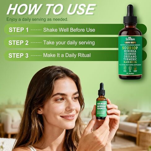 Soursop Bitters Liquid Drops 10-in-1 with Sea Moss, Turmeric, Moringa, Black Seed Oil, Oregano, Ashwagandha & Herbal Extracts - Supports Overall Wellness, Vegan, 60mL/2 Fl Oz in Saudi Arabia