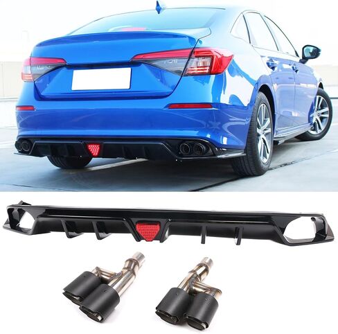 IKON MOTORSPORTS, Rear Diffuser Compatible with 2022-2024 Honda Civic 11th Gen EX/Touring/Si Trims, IKON Style Carbon Fiber Print PP Rear Bumper Diffuser Lip Added on Bodykit Replacement in Saudi Arabia