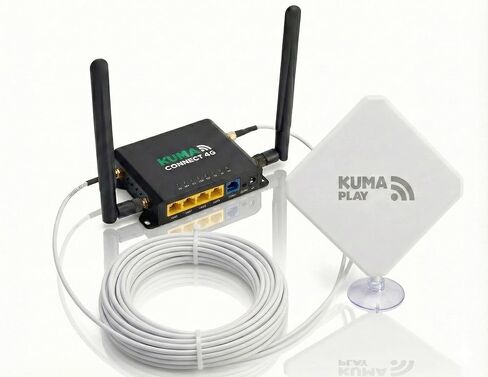 KUMA Connect Play 4G WiFi Kit | Mobile Hotspot for Stable RV Internet | SIM Card Modem & Router Connects 32 Devices | Includes Window Suction Mount MIMO Antenna | for Camping, Home & Remote Work in Kuwait