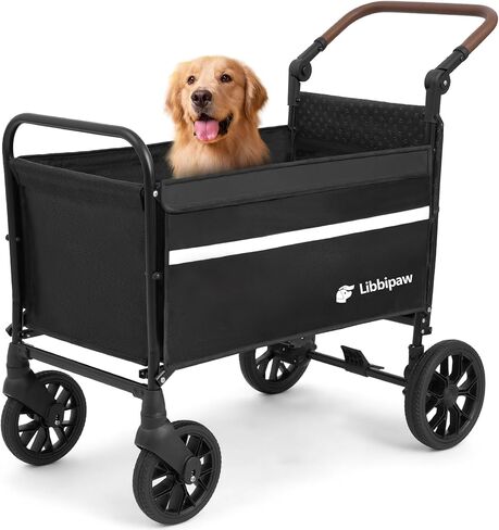 All-Terrain Dog Wagon for Large Dogs, 2-in-1 Push/Pull Stroller with Anti-Slip Ramp & Rotatable Handle, Foldable Heavy-Duty Cart for Senior/Injured Pets, Vet Visits, Camping (Blue) in Kuwait