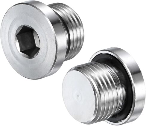 M METERXITY 2-Pack Inner Hex Head Pipe Fitting Plug, 1/2 NPT 304 Stainless Steel Socket Bung Plug with Sealing Ring for Terminate Pipe Ends/Replacement Drains in Saudi Arabia