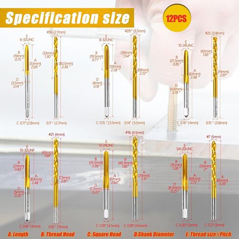 مجموعة مثقاب وصنبور SAE مكونة من 12 قطعة مع مفتاح ربط قطعة واحدة، ومجموعة حنفية M2 HSS من 6-32 UNC إلى 1/4"-20 UNC، مجموعة من المثقاب والصنبور للمعادن in Kuwait