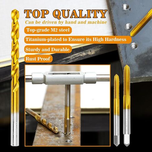 مجموعة مثقاب وصنبور SAE مكونة من 12 قطعة مع مفتاح ربط قطعة واحدة، ومجموعة حنفية M2 HSS من 6-32 UNC إلى 1/4"-20 UNC، مجموعة من المثقاب والصنبور للمعادن in Kuwait