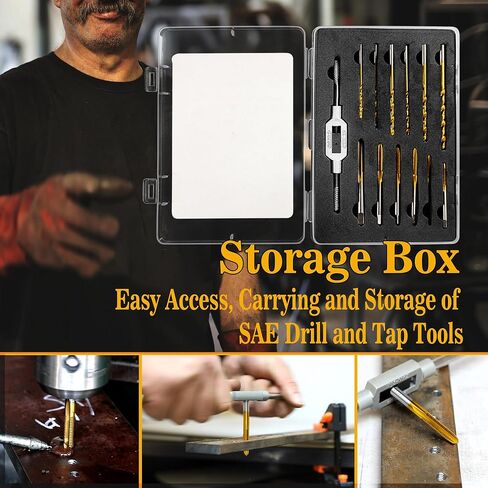 مجموعة مثقاب وصنبور SAE مكونة من 12 قطعة مع مفتاح ربط قطعة واحدة، ومجموعة حنفية M2 HSS من 6-32 UNC إلى 1/4"-20 UNC، مجموعة من المثقاب والصنبور للمعادن in Kuwait