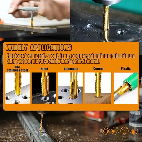 مجموعة مثقاب وصنبور SAE مكونة من 12 قطعة مع مفتاح ربط قطعة واحدة، ومجموعة حنفية M2 HSS من 6-32 UNC إلى 1/4"-20 UNC، مجموعة من المثقاب والصنبور للمعادن in Kuwait