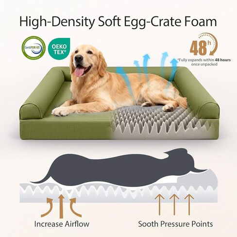 Sytopia 42" Orthopedic Dog Bed for Large Dogs, Waterproof Egg Crate Foam XL Pet Bed with Removable Washable Cover, Non-Slip Bottom, Supports up to 100 lbs for Senior Pets, Dark Gray in Kuwait