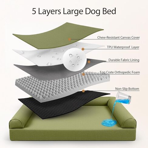 Sytopia 42" Orthopedic Dog Bed for Large Dogs, Waterproof Egg Crate Foam XL Pet Bed with Removable Washable Cover, Non-Slip Bottom, Supports up to 100 lbs for Senior Pets, Dark Gray in Kuwait