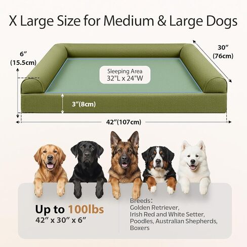 Sytopia 42" Orthopedic Dog Bed for Large Dogs, Waterproof Egg Crate Foam XL Pet Bed with Removable Washable Cover, Non-Slip Bottom, Supports up to 100 lbs for Senior Pets, Dark Gray in Kuwait