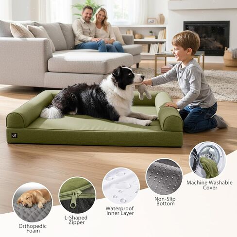 Sytopia 42" Orthopedic Dog Bed for Large Dogs, Waterproof Egg Crate Foam XL Pet Bed with Removable Washable Cover, Non-Slip Bottom, Supports up to 100 lbs for Senior Pets, Dark Gray in Kuwait