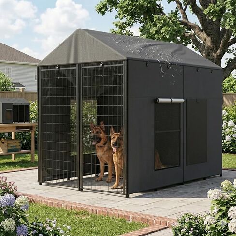 Outdoor Dog Kennel Cover - Full Coverage for 8'Dx4'Wx6'H Dog Cages, 1200D Heavy Duty Waterproof Kennel Cover, (Cover Only) Black in Kuwait