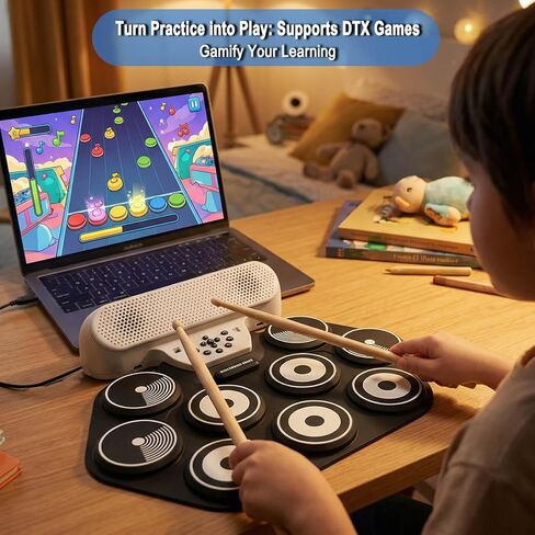 مجموعة طبول كهربائية مكونة من 9 وسادات للأطفال والمبتدئين - طبلة إلكترونية محمولة قابلة للطي مع وسادات سميكة بسمك 0.4 بوصة، بطارية قابلة للشحن لمدة 10 ساعات، مقبس سماعة الرأس - تدعم ألعاب DTX (تتضمن العصي والدواسات) in Kuwait