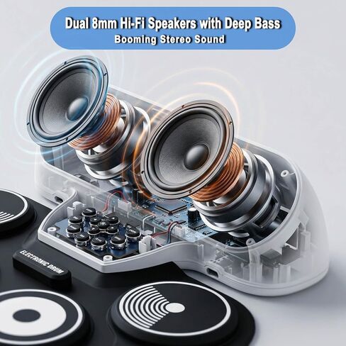 مجموعة طبول كهربائية مكونة من 9 وسادات للأطفال والمبتدئين - طبلة إلكترونية محمولة قابلة للطي مع وسادات سميكة بسمك 0.4 بوصة، بطارية قابلة للشحن لمدة 10 ساعات، مقبس سماعة الرأس - تدعم ألعاب DTX (تتضمن العصي والدواسات) in Kuwait