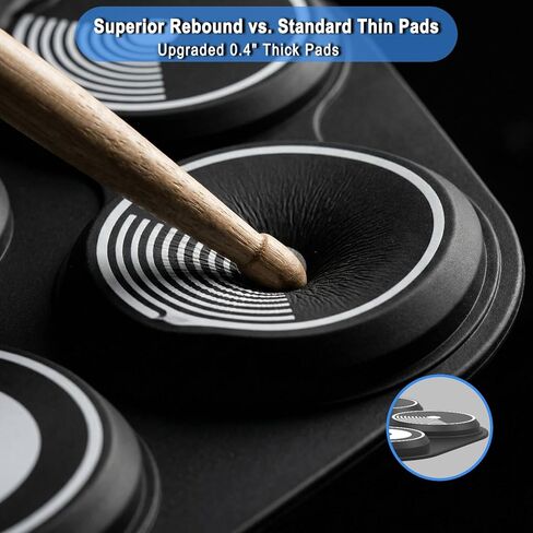 مجموعة طبول كهربائية مكونة من 9 وسادات للأطفال والمبتدئين - طبلة إلكترونية محمولة قابلة للطي مع وسادات سميكة بسمك 0.4 بوصة، بطارية قابلة للشحن لمدة 10 ساعات، مقبس سماعة الرأس - تدعم ألعاب DTX (تتضمن العصي والدواسات) in Kuwait