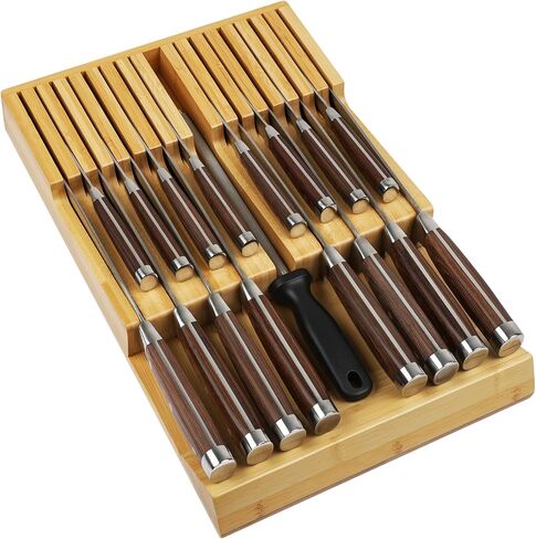Bamboo Kitchen Drawer Knife Block, In drawer Knife Holder, Knife Drawer Organizer fit for 13 knives in Saudi Arabia