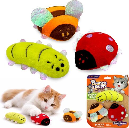 لعبة Pounce & Purr™ للقطط مكونة من 3 قطع - ألعاب ليدي باغ، وعسل النحل، والحريش، والنعناع البري والكرمة الفضية الممزوجة بلمسات قزحية لامعة - لعب تفاعلي للقطط والقطط الصغيرة (سلسلة Buggin' في الفناء الخلفي) in Saudi Arabia