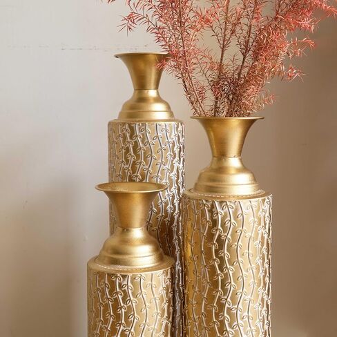 Gold Floor Vases Decorative Tall Set of 3 Extra Large Tall Metal Floor Vases Home Decor for Fake Flowers Center Vases for Centerpieces 34 ", 29 ", 25 "H in Saudi Arabia
