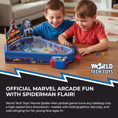 World Tech Toys Marvel Spider-Man Tabletop Pinball Game – Kids Mini Arcade Toy with Launcher & Metal Ball - Marvel Licensed - Spiderman Gift for Ages 3+ in Kuwait