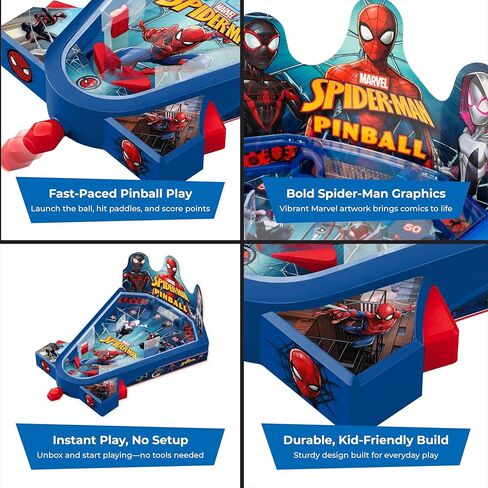 World Tech Toys Marvel Spider-Man Tabletop Pinball Game – Kids Mini Arcade Toy with Launcher & Metal Ball - Marvel Licensed - Spiderman Gift for Ages 3+ in Kuwait