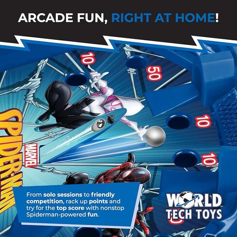 World Tech Toys Marvel Spider-Man Tabletop Pinball Game – Kids Mini Arcade Toy with Launcher & Metal Ball - Marvel Licensed - Spiderman Gift for Ages 3+ in Kuwait