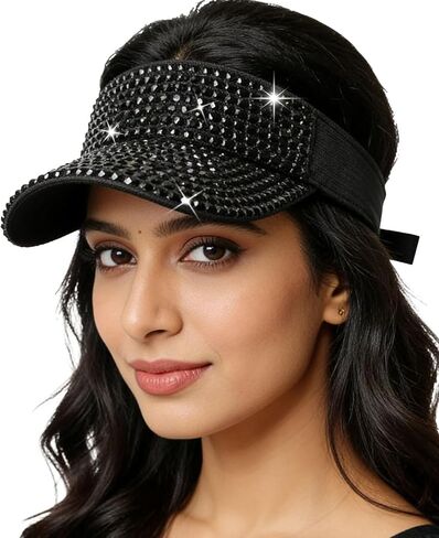 Women Bling Shiny Rhinestones Sun Visor hat mesh Breathable Cap Sparkle Bling Flag Cap Adjustable Baseball Cap in Kuwait
