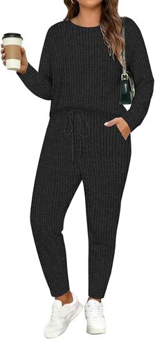 TIYOMI Women's Plus Size 2 Piece Outfits Long Sleeve Sweatsuits Fall Winter Lounge Set Track Suits Jogger Sets with Pockets in Saudi Arabia