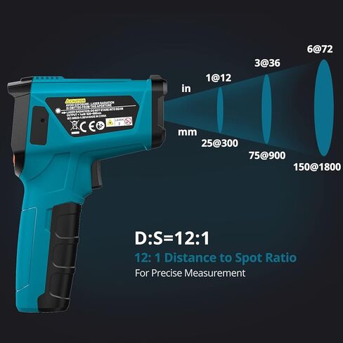 ميزان حرارة بالأشعة تحت الحمراء من تيلسوال، -58 درجة فهرنهايت إلى 1472 درجة فهرنهايت (-50 ~ 800 درجة مئوية)، مقياس حرارة ليزر رقمي غير ملامس مع مسبار، انبعاثية قابلة للتعديل، إنذار لدرجة الحرارة العالية/المنخفضة، للطهي/الشواء/الفريزر (ليس للإنسان) in Kuwait