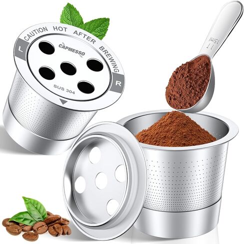 أكواب كابميسو K قابلة لإعادة الاستخدام لـ Keurig: 4 كبسولات قهوة من الفولاذ المقاوم للصدأ ومرشحات قهوة معدنية بخمس فتحات لـ Keurig K Supreme/K Slim/K-Brew Chill/K-Duo Gen 2 مع تقنية متعددة الدفق، بدون BPA، متينة in Kuwait