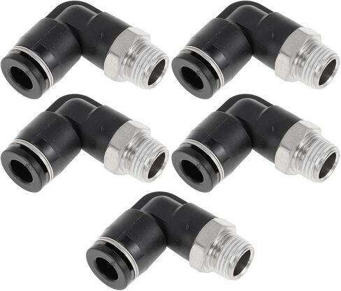 Motoforti دفع لتوصيل تركيبات الهواء 1/4 "90 درجة خط الهواء وصلة سريعة من البلاستيك المعدني 1/8" BSPT 5 قطعة لهجة سوداء فضية in Kuwait