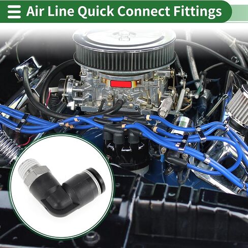 Motoforti دفع لتوصيل تركيبات الهواء 1/4 "90 درجة خط الهواء وصلة سريعة من البلاستيك المعدني 1/8" BSPT 5 قطعة لهجة سوداء فضية in Kuwait