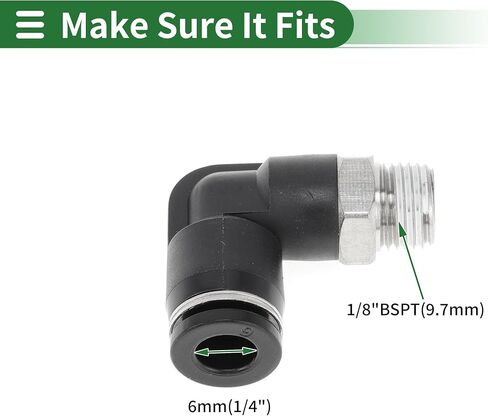 Motoforti دفع لتوصيل تركيبات الهواء 1/4 "90 درجة خط الهواء وصلة سريعة من البلاستيك المعدني 1/8" BSPT 5 قطعة لهجة سوداء فضية in Kuwait