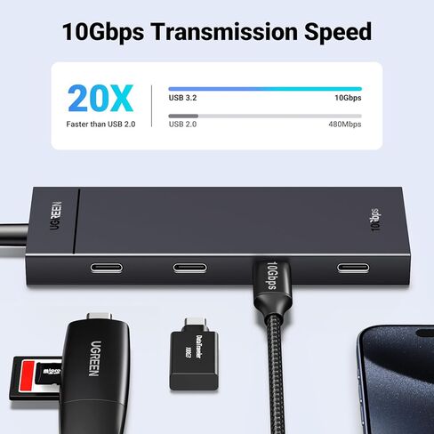 UGREEN USB C Hub، محول USB 3.2 بسرعة 10 جيجابت في الثانية 4 في 1 مع 4 USB-C 3.2، 4 منافذ USB C موسع الفاصل لأجهزة MacBook Pro/Air، iPad Pro، iPhone 15/15 Pro Max، Surface، PC، أجهزة الكمبيوتر المحمولة والمزيد in Kuwait
