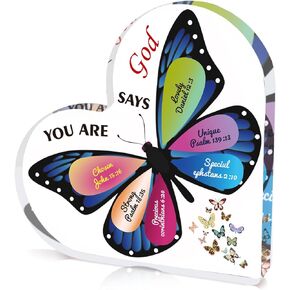 Christian Gifts for Women Butterfly Inspirational Gifts for Women Friends Faith Spiritual Bible Verse Gift for Women Girls, Religious Gifts Heart Acrylic Keepsake Home Desk Decor