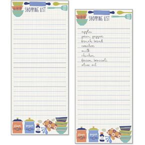 Set of 2- Kitchen Design List Pad, Fridge Pad, Notepad, Shopping List with Attachable Magnet