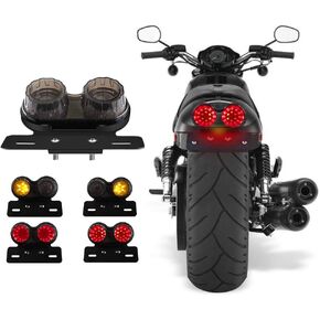 Sidaqi 40W 40-LED Motorcycle Tail Lights DC12V With License Plate Bracket,Integrated Brake/DRL/Turn Signals Tail Lights Replacement for Harly Honda Yamaha Suzuki Kawasaki (Smoked)