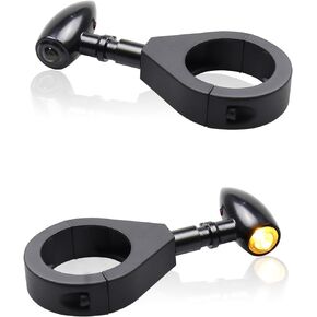 Universal Motorcycle Front Fork Mounting LED Turn Signals Lights 12V Amber Blinkers W/Mounting Bracket for Honda Harley Yamaha Suzuki Kawasaki
