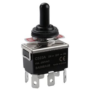 Baomain Toggle Switch with Cap AC 250V 15A DPDT 3 Position ON/Off/ON 6 Pins C-523A CE Listed
