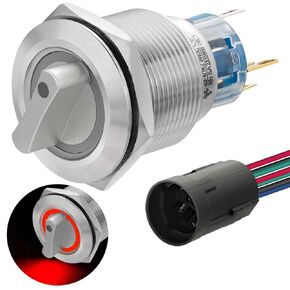 مفتاح دوار 19 مم في 3 أوضاع، ضوء LED أزرق 12-24 فولت تيار مستمر، مفتاح اختيار القفل 250 فولت 2NO (فتح يسار، إغلاق متوسط، فتح يمين)
