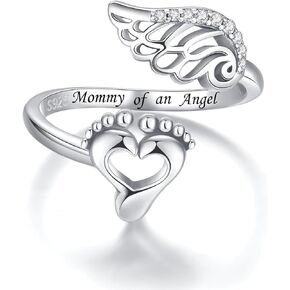 Sterling Silver Miscarriage Ring - Mommy of an Angel Ring Infant Loss Memorial Gifts for Mothers Women Wife