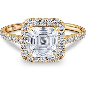 ISAAC WOLF Halo Asscher Cut 2.50 Carat Genuine VVS1 Moissanite Diamond Wedding Ring in 10k Solid White, Yellow OR Rose GOLD