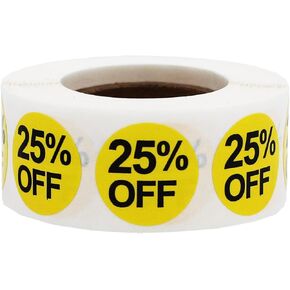 25% Percent Off Stickers for Retail 0.75 Inch 500 Adhesive Labels