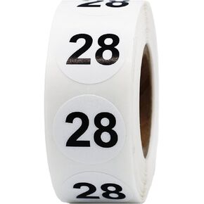 White with Black Number 25 Circle Dot Stickers, 3/4 Inch Round, 500 Labels on a Roll