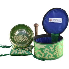 Color Singing Bowl Set with free stick and cushion by Nepalese Handicraft Zone (Green)
