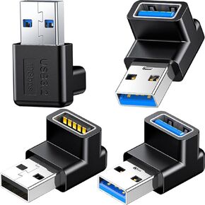 Upgraded 4 Pack 10Gbps USB 3.1 Adapter Right Angle 90 degree 180 degree, USB A Male to Female Extender Connector with 3A Charging Speed for PC, Laptop, USB Charger, Surface Pro, Raspberry Pi and More
