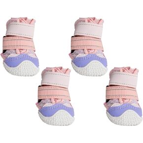 Hot Pavement Dog Shoes - 4-Pack Protective Paw Protector for Hot Pavement, Rough Terrain & Thorns, Easy-Wear Design for Wide Paws – Pink Purple, C