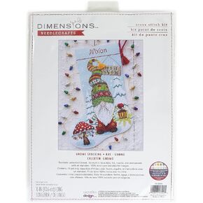 Dimensions 70-09000 Holiday Gnome Personalizable Christmas Counted Cross Stitch Stocking Kit, 16" Long, 14 Cnt. Light Blue Aida, 7pcs