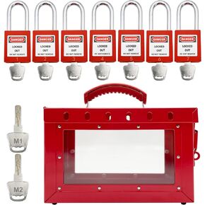Lockout Tagout Box Kit Portable Safety Group Padlock Box with 1-7 Loto Locks Lock Out Tag Out Station (1pcs Loto Box with 1-7 Locks)