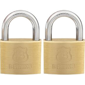 BRINKS - 40mm Solid Brass Keyed Padlock with 7/8" Shackle Clearance, 2-Pack - Chrome Plated with Hardened Steel Shackle, 171-40202